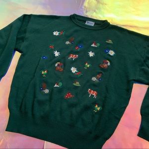 Vintage 80s Sweater Country Cottage Embroidery